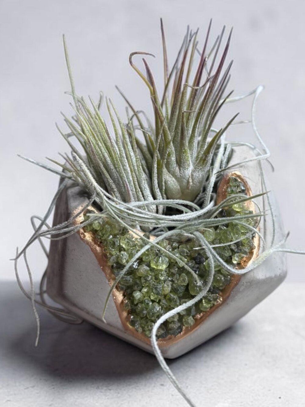 Mini Air Plant Planter Green Crystal | Geometric Decor | Desk Plant | Gift Idea
